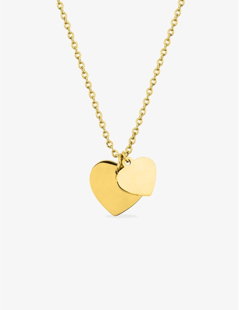 Collier en acier doré et deux pendentifs cœurs